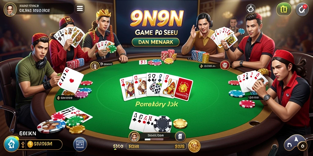 Tampilan gameplay menarik di 9N9N dengan kartu dan meja poker.