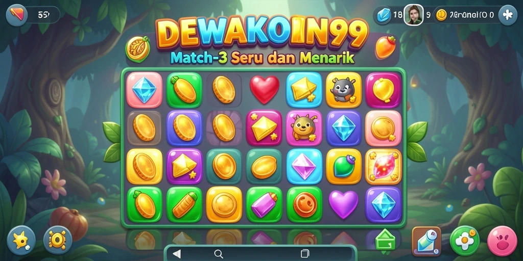 Screenshot utama DEWAKOIN99 dengan tampilan gameplay Match-3 yang menarik.