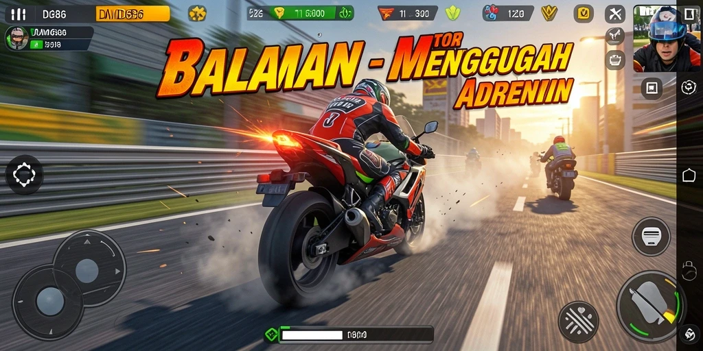 Tampilan gameplay menegangkan dari DMD686 dalam balapan motor.