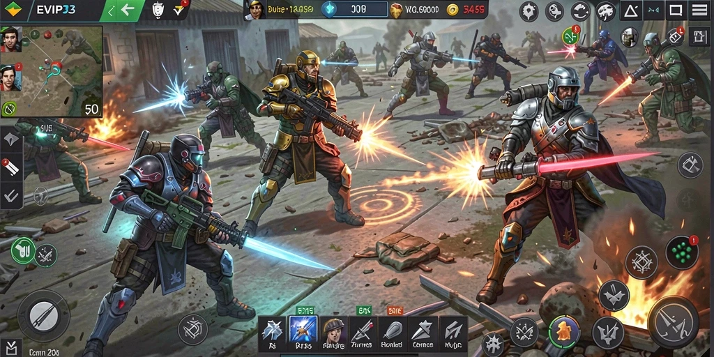 Screenshot gameplay EVIP3 menampilkan pertempuran strategis yang seru.