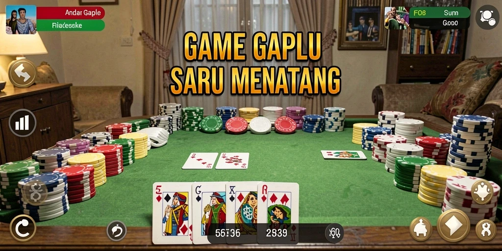Screenshot gameplay FO8 yang menunjukkan suasana seru bermain Gaple.