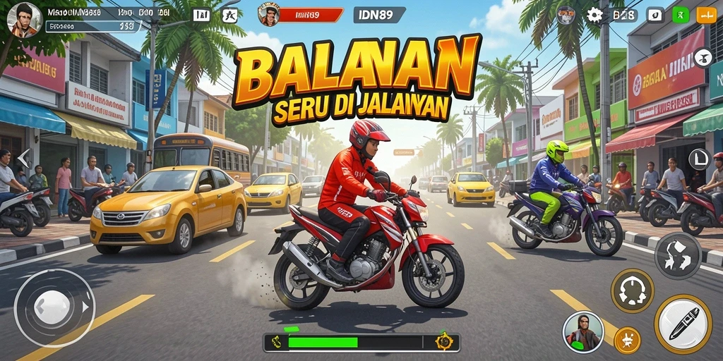 Tampilan gameplay seru dalam IDN89 dengan balapan mendebarkan.