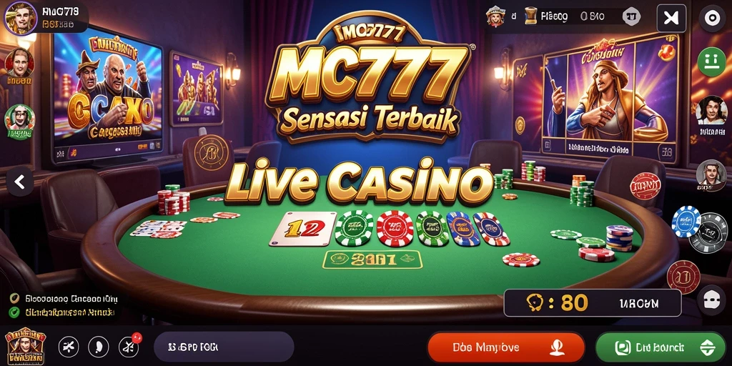 Screenshot utama MC777 menampilkan dealer langsung di meja permainan Live Casino.