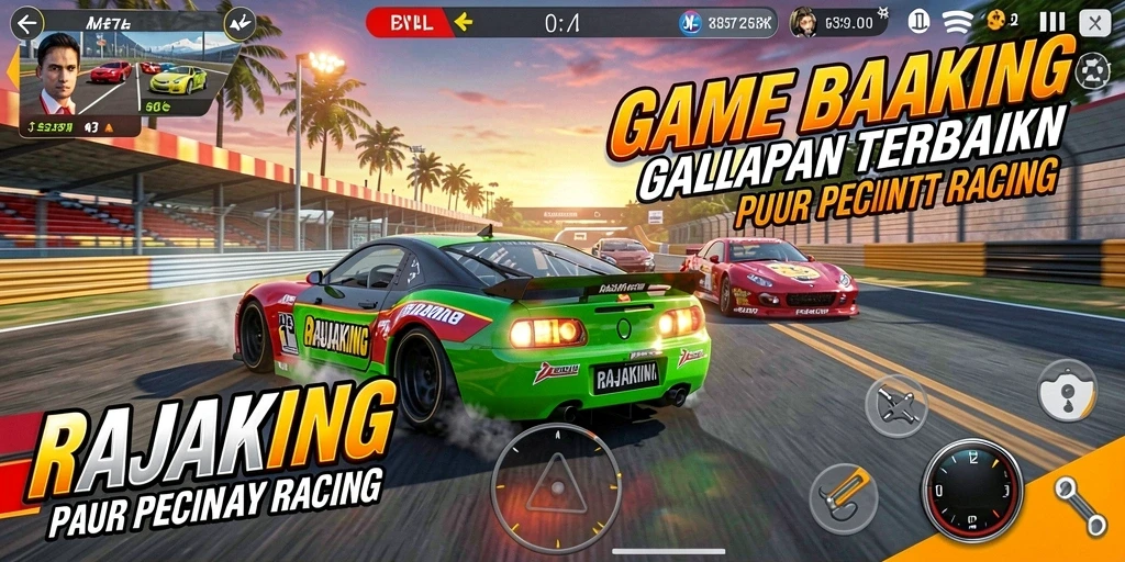 Tampilan aksi seru dalam gameplay balapan RAJAKING.