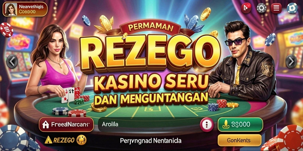 Tangkapan layar gameplay <strong>REZEGO</strong> menunjukkan suasana kasino yang hidup dan mengasyikkan.