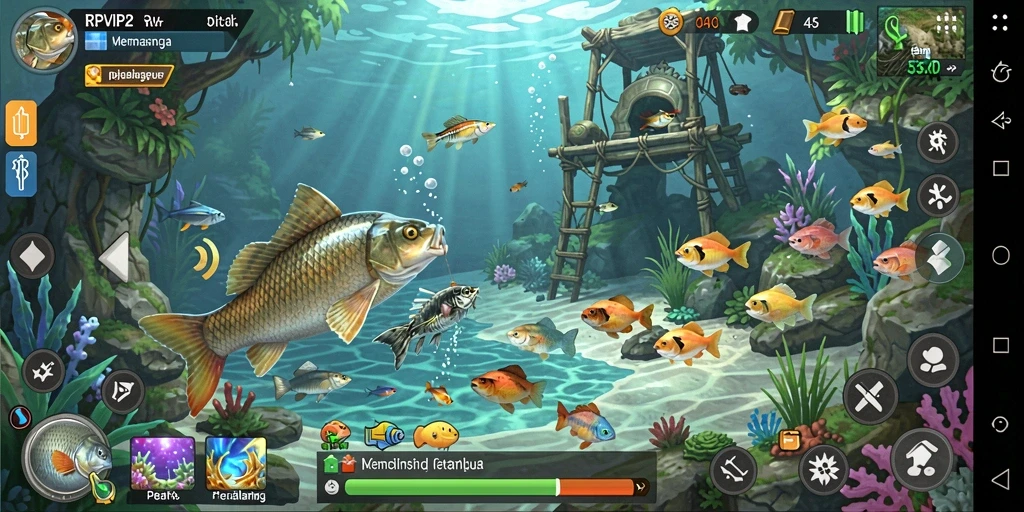 Screenshot gameplay RPVIP2 yang menampilkan pengalaman memancing yang seru.