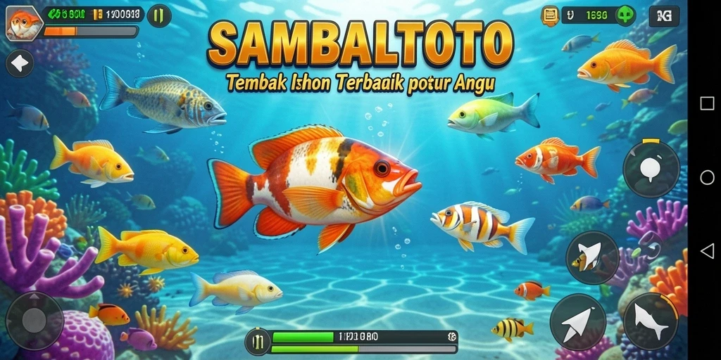 Screenshot utama SAMBALTOTO menampilkan aksi menembak ikan yang seru.