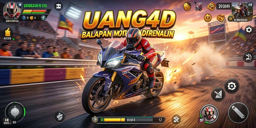 Screenshot gameplay UANG4D dengan aksi balapan motor yang intens.