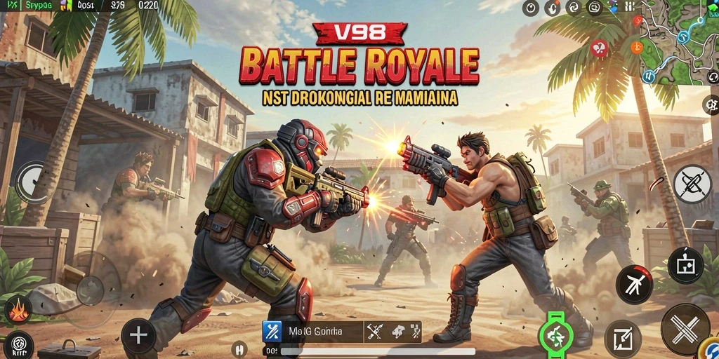 Screenshot gameplay V98 menampilkan aksi seru dalam Battle Royale.