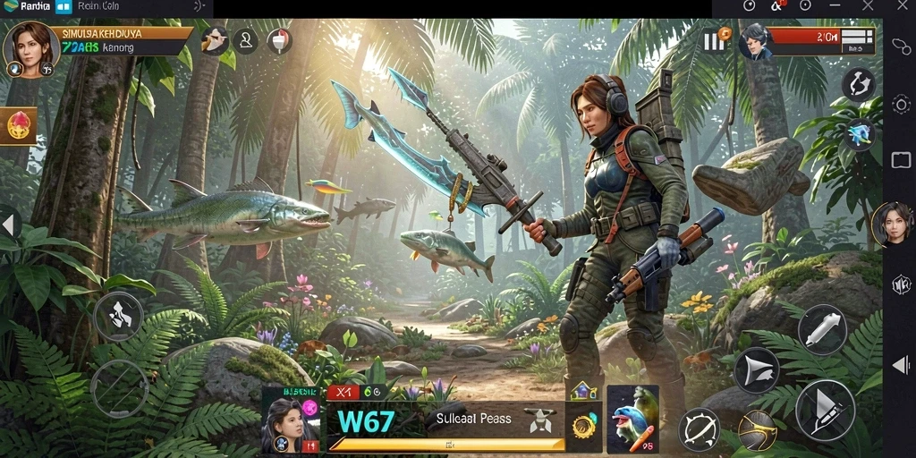 Tampilan gameplay W67 dengan karakter dan lingkungan yang interaktif.